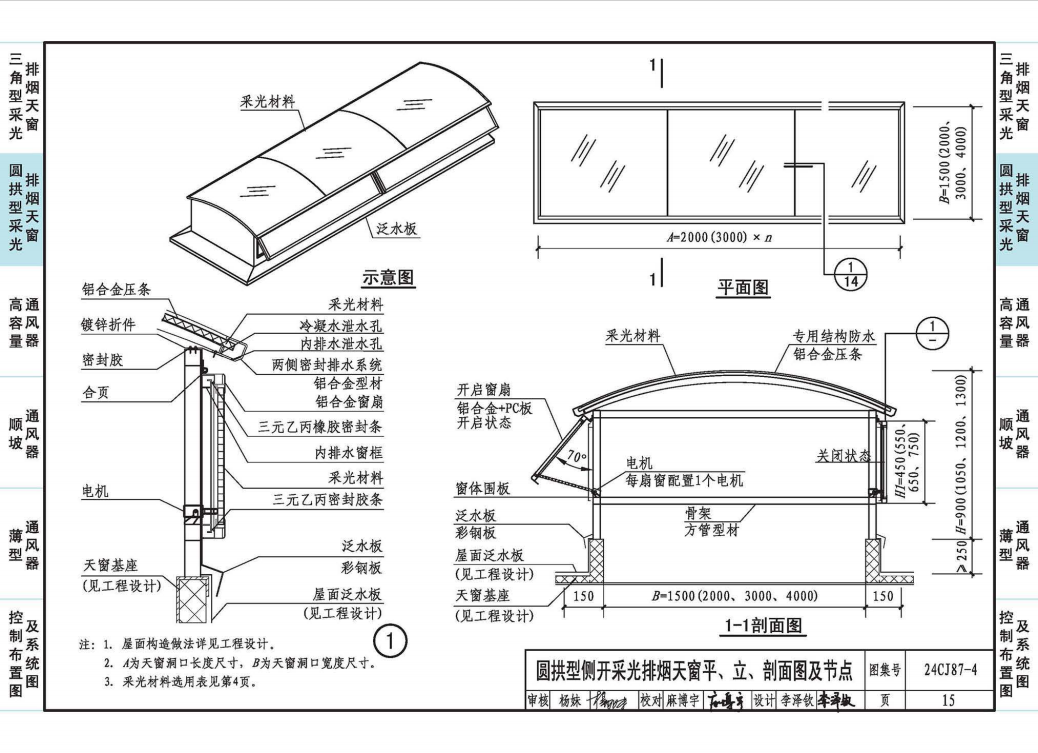 圆拱型侧开采光排烟天窗